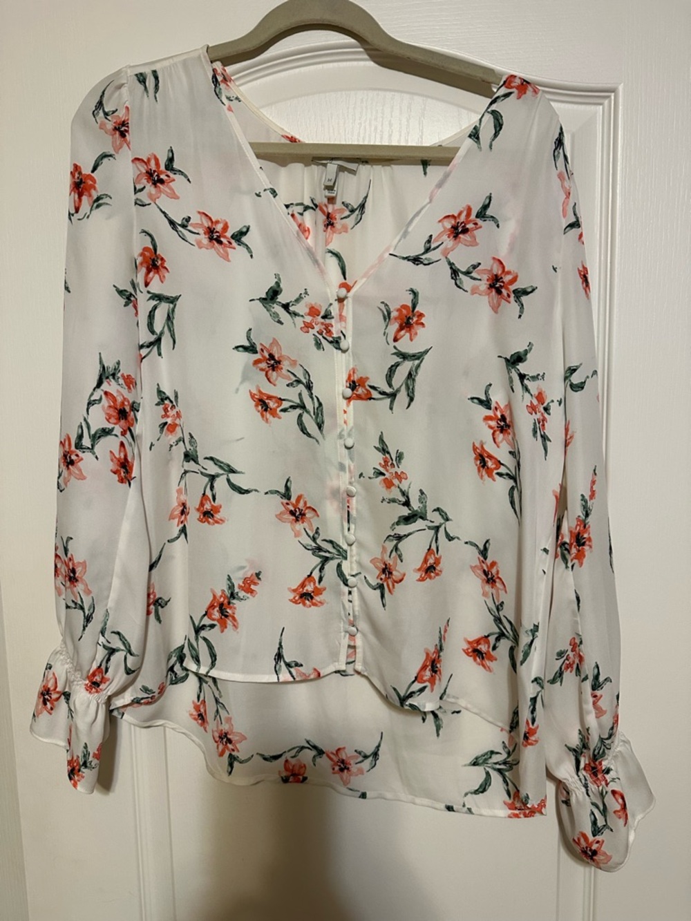 Joie Cream Blouse with Coral Floral Motif